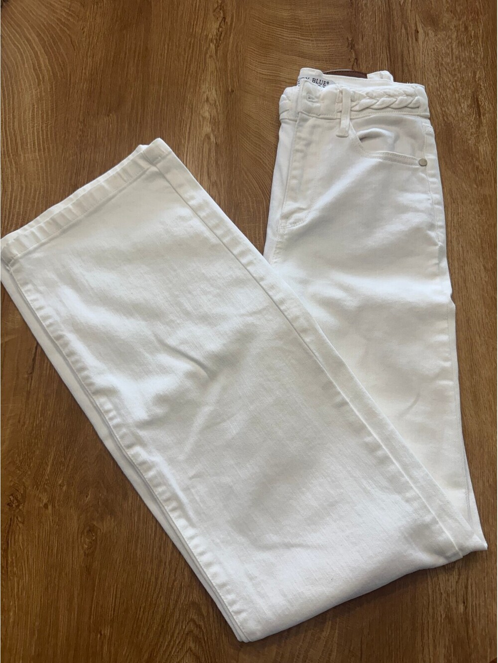 Judy Blue White Wide Leg Jeans Braided Detailing Size 0/24 Tall
